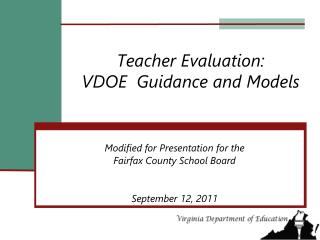 Teacher Evaluation: VDOE Guidance and Models