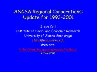 ANCSA Regional Corporations: Update for 1993-2001