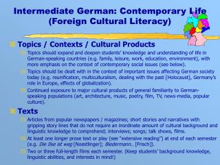 Intermediate German: Contemporary Life (Foreign Cultural Literacy)