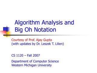 Algorithm Analysis and Big Oh Notation