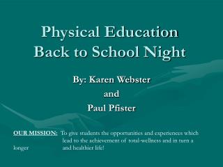 Physical Education Back to School Night