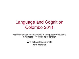 Language and Cognition Colombo 2011