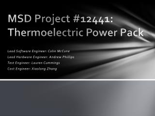 MSD Project #12441: Thermoelectric Power Pack