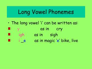 Long Vowel Phonemes