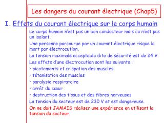 Les dangers du courant électrique (Chap5)