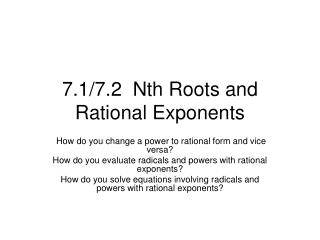 7.1/7.2 Nth Roots and Rational Exponents