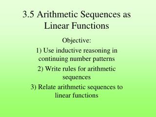 3.5 Arithmetic Sequences as Linear Functions