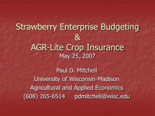 Strawberry Enterprise Budgeting &amp; AGR-Lite Crop Insurance May 25, 2007