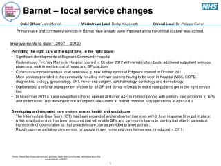 Barnet – local service changes