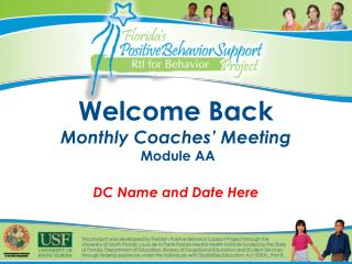Welcome Back Monthly Coaches’ Meeting Module AA