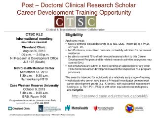 Post – Doctoral Clinical Research Scholar Career Development Training Opportunity