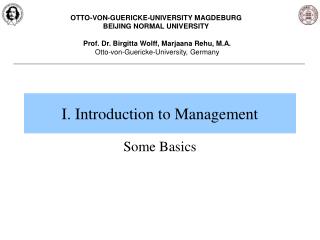 I. Introduction to Management