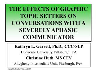 THE EFFECTS OF GRAPHIC TOPIC SETTERS ON CONVERSATIONS WITH A SEVERELY APHASIC COMMUNICATOR