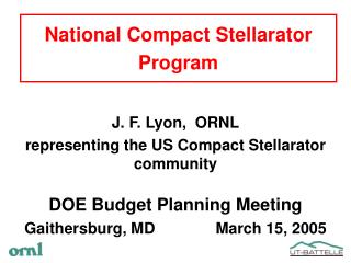 National Compact Stellarator Program