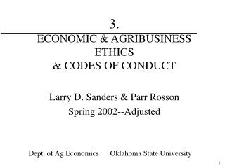 3. ECONOMIC &amp; AGRIBUSINESS ETHICS &amp; CODES OF CONDUCT