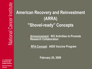 American Recovery and Reinvestment (ARRA) “ Shovel-ready” Concepts