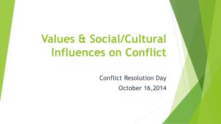 Values &amp; Social/Cultural Influences on Conflict