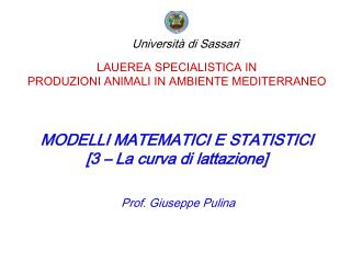 LAUEREA SPECIALISTICA IN PRODUZIONI ANIMALI IN AMBIENTE MEDITERRANEO