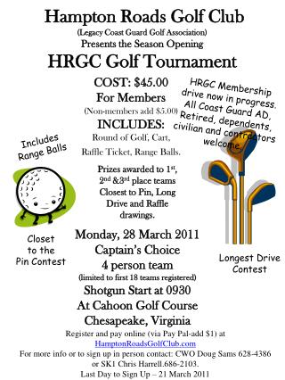 Hampton Roads Golf Club (Legacy Coast Guard Golf Association) Presents the Season Opening HRGC Golf Tournament