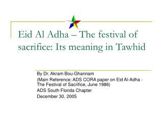 Eid Al Adha – The festival of sacrifice: Its meaning in Tawhid