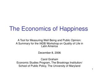 The Economics of Happiness