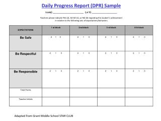 Daily Progress Report (DPR) Sample NAME:______________________ DATE:__________________