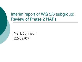 Interim report of WG 5/6 subgroup: Review of Phase 2 NAPs
