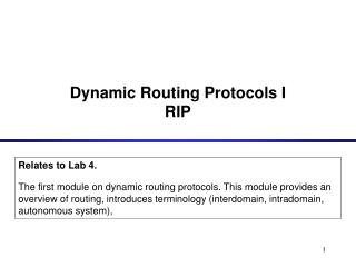 Dynamic Routing Protocols I RIP