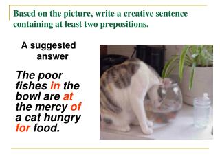 Based on the picture, write a creative sentence containing at least two prepositions.