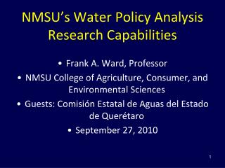 NMSU’s Water Policy Analysis Research Capabilities