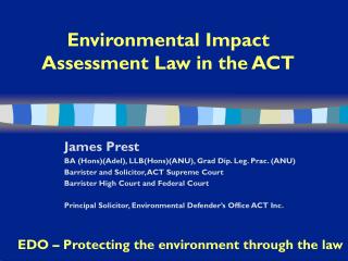 Environmental Impact Assessment Law in the ACT