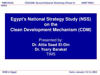 TIMS/EEAA CD4CDM- Second National Workshop (Phase II) UNEP RISO / APEX