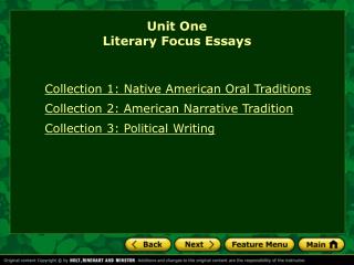 Unit One Literary Focus Essays