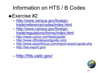 Information on HTS / B Codes