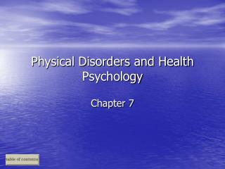Physical Disorders and Health Psychology