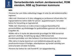 Samarbeidsvtale mellom Jernbaneverket, ROM eiendom, NSB og Drammen kommune