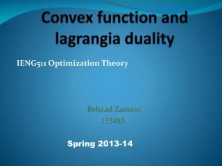 Convex function and lagrangia duality