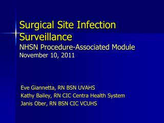 Surgical Site Infection Surveillance NHSN Procedure-Associated Module November 10, 2011