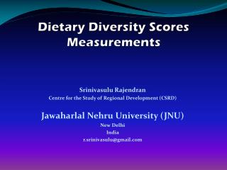 Dietary Diversity Scores Measurements