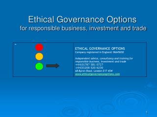 Ethical Governance Options for responsible business, investment and trade