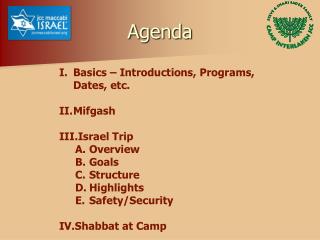 Basics – Introductions, Programs, Dates, etc. Mifgash Israel Trip Overview Goals Structure