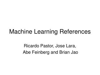 Machine Learning References