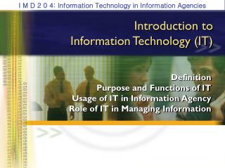 Introduction to Information Technology (IT)