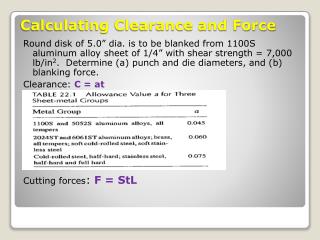 Calculating Clearance and Force