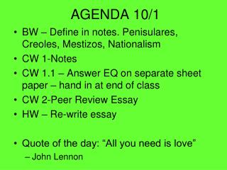 AGENDA 10/1