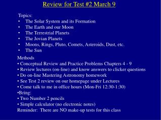 Review for Test #2 March 9