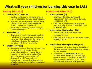 What will your children be learning this year in LAL?