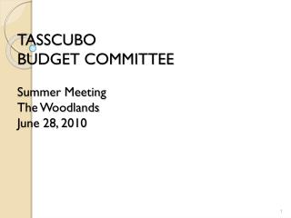 TASSCUBO BUDGET COMMITTEE Summer Meeting The Woodlands June 28, 2010