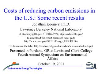 Costs of reducing carbon emissions in the U.S.: Some recent results