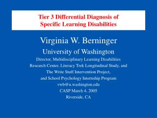 Tier 3 Differential Diagnosis of Specific Learning Disabilities